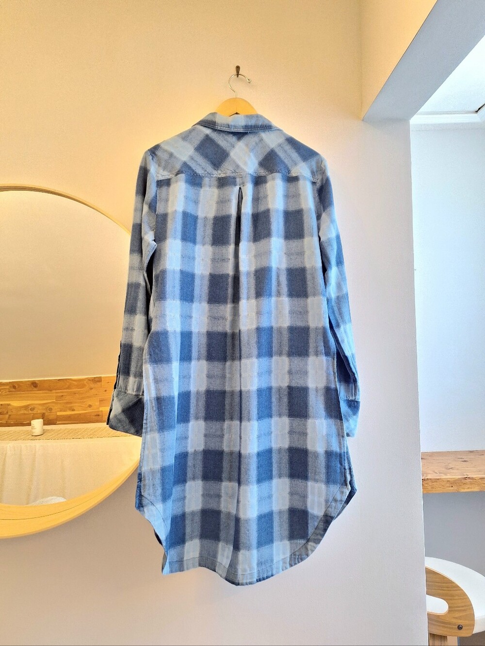 Free People Plaid Distressed Oversized Button Down Tunic Shirt L - Picture 4 of 7